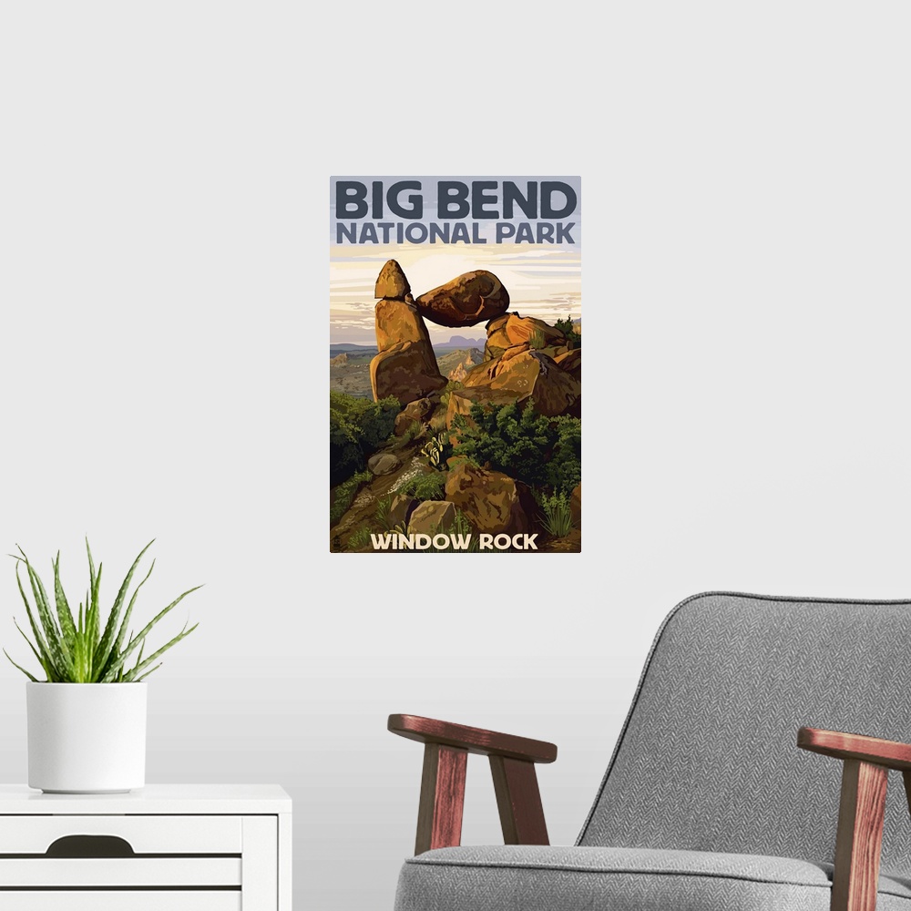 A modern room featuring Big Bend National Park, Texas - Window Rock: Retro Travel Poster