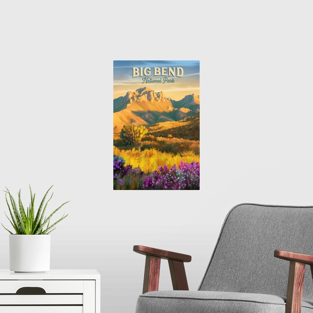 A modern room featuring Big Bend National Park, Wildflowers: Retro Travel Poster