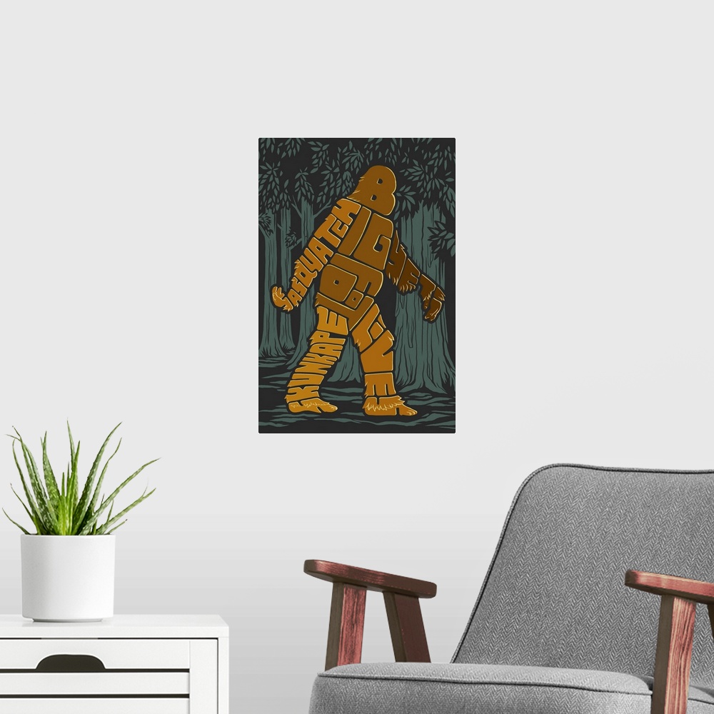 A modern room featuring Bigfoot