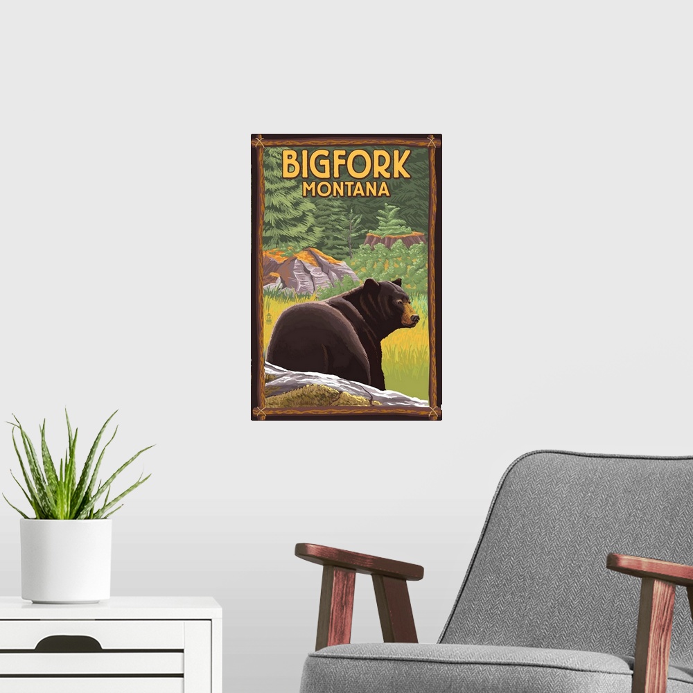 A modern room featuring Bigfork, Montana, Bear in Forest