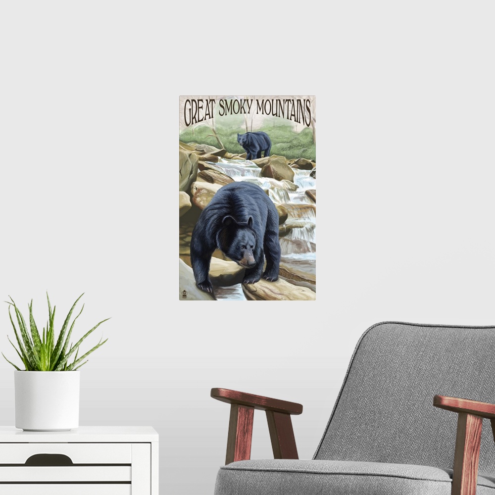 A modern room featuring Black Bears Fishing, Great Smoky Mountains