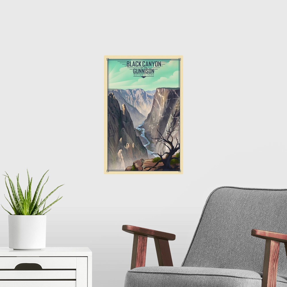 A modern room featuring Black Canyon of the Gunnison National Park, Gunnison River: Retro Travel Poster