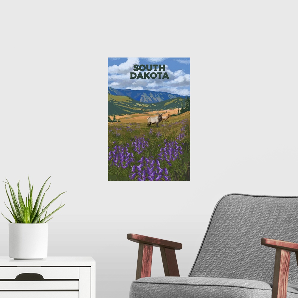 A modern room featuring Black Hills, South Dakota - Elk & Flowers