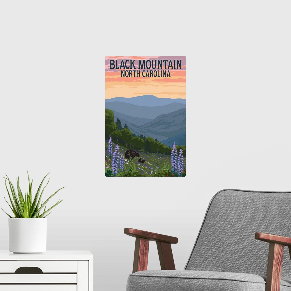A modern room featuring Black Mountain, North Carolina - Bear and Spring Flowers