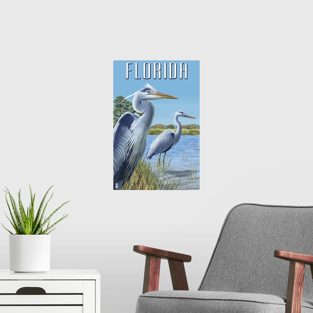 A modern room featuring Blue Herons in Grass, Florida