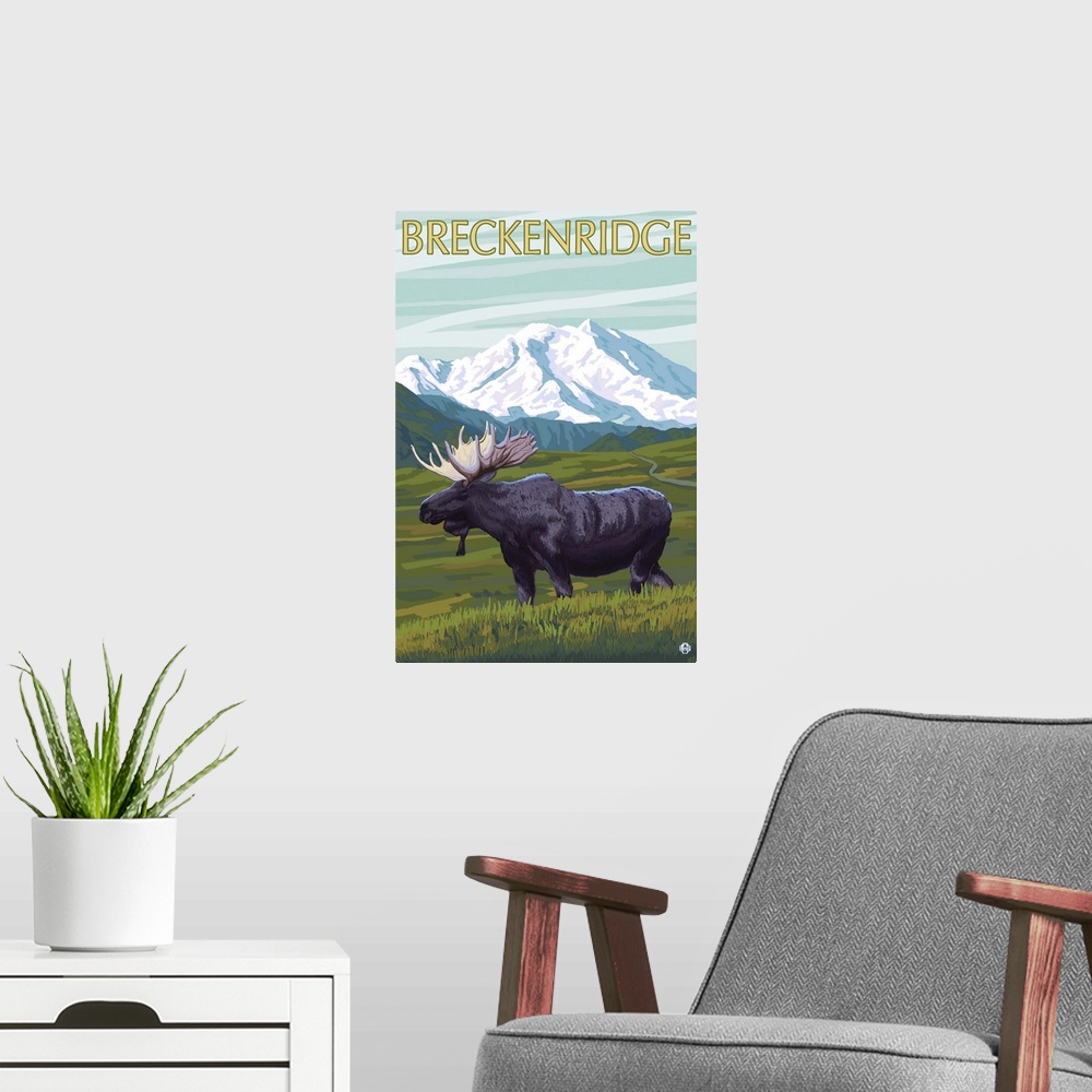 A modern room featuring Breckenridge, Colorado - Moose and Mountain: Retro Travel Poster