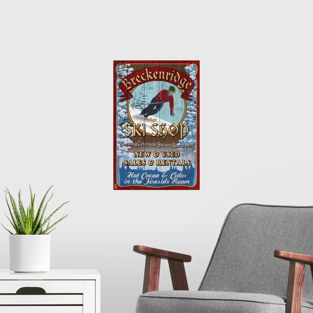 A modern room featuring Breckenridge, Colorado - Ski Shop Vintage Sign: Retro Travel Poster