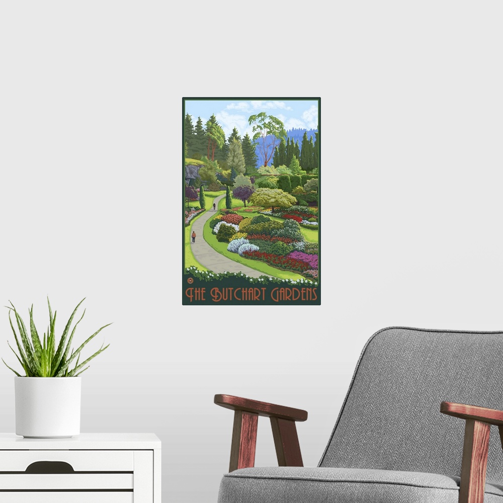 A modern room featuring Brentwood Bay, Canada - Butchart Gardens: Retro Travel Poster