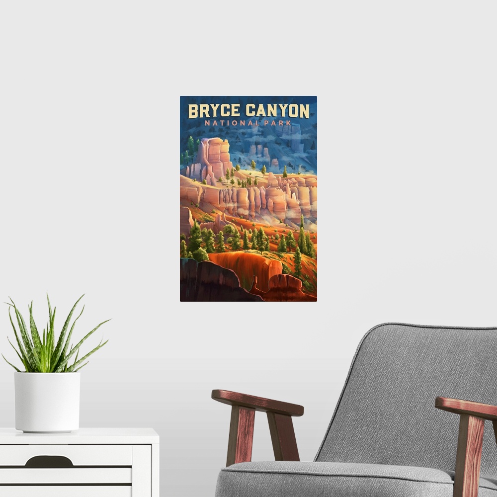 A modern room featuring Bryce Canyon National Park, Natural Landscape: Retro Travel Poster