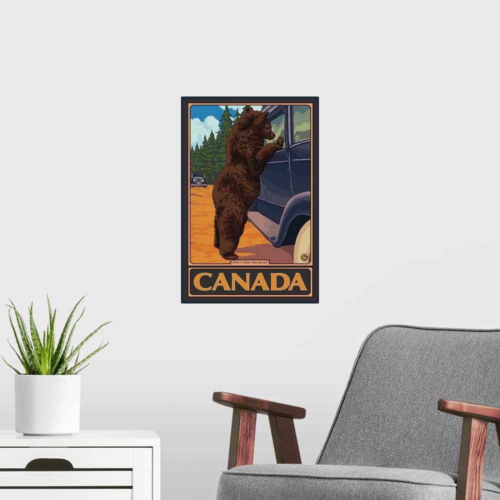A modern room featuring Canada - Hungry Bear: Retro Travel Poster