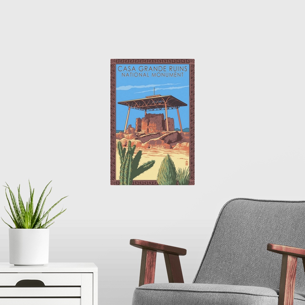 A modern room featuring Casa Grande Ruins National Monument - Arizona: Retro Travel Poster