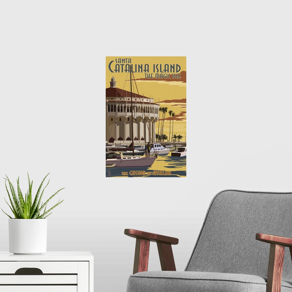 A modern room featuring Catalina Island, California, Casino and Marina