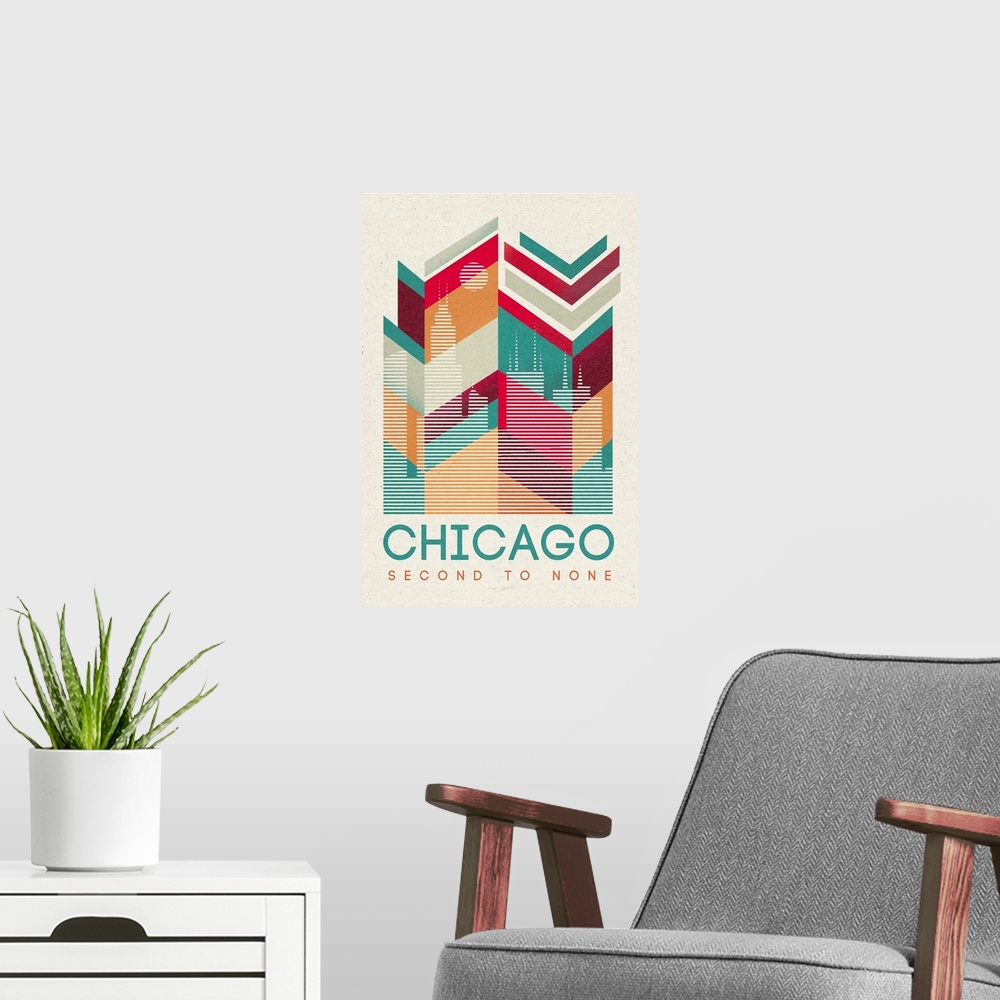 A modern room featuring Chicago, Illinois - Second to None - Geometric Line Art