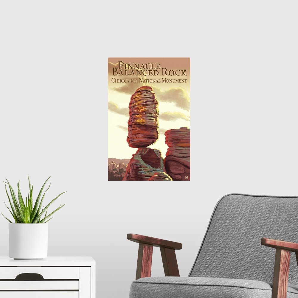 A modern room featuring Chiricahua National Monument - Pinnacle Balanced Rock: Retro Travel Poster