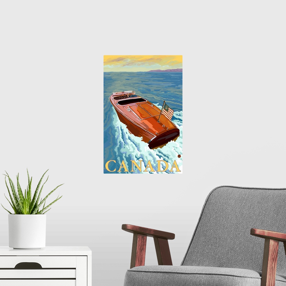 A modern room featuring Chris Craft Boat - Canada: Retro Travel Poster