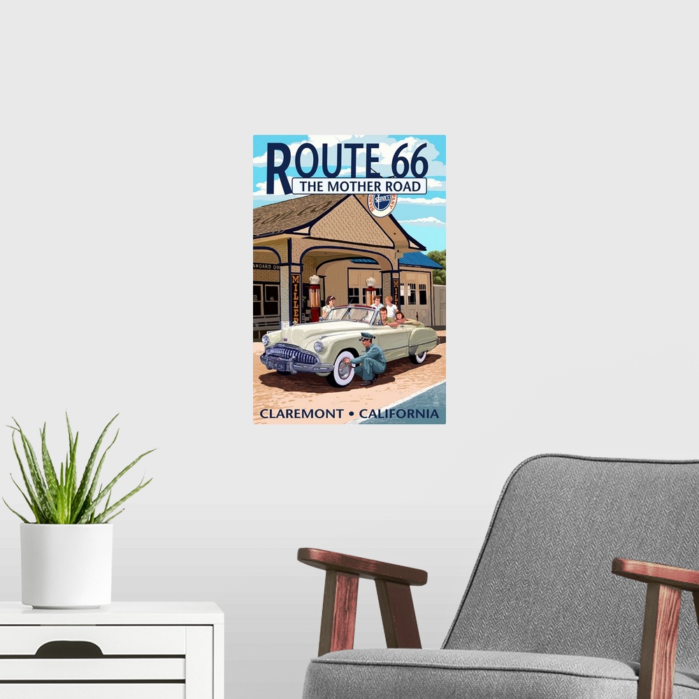A modern room featuring Claremont, California, Route 66, Service Station
