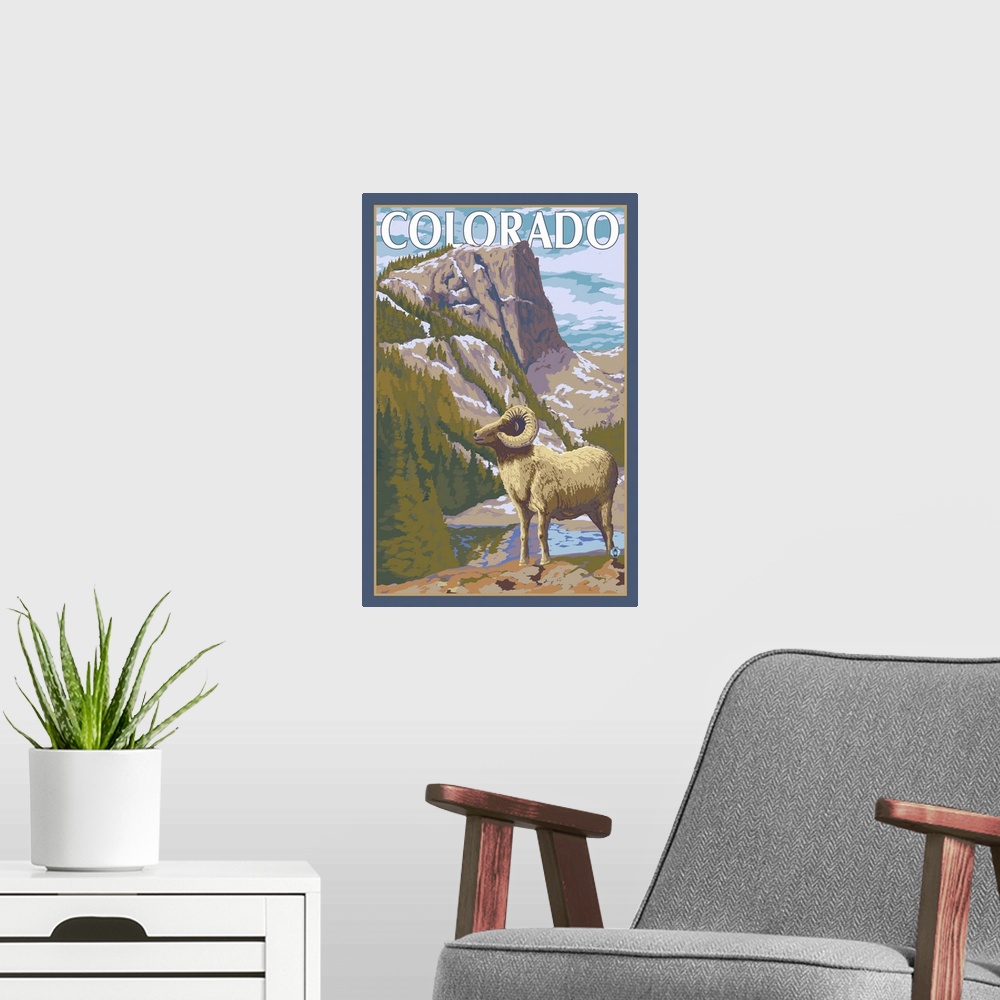 A modern room featuring Colorado - Big Horn Sheep: Retro Travel Poster