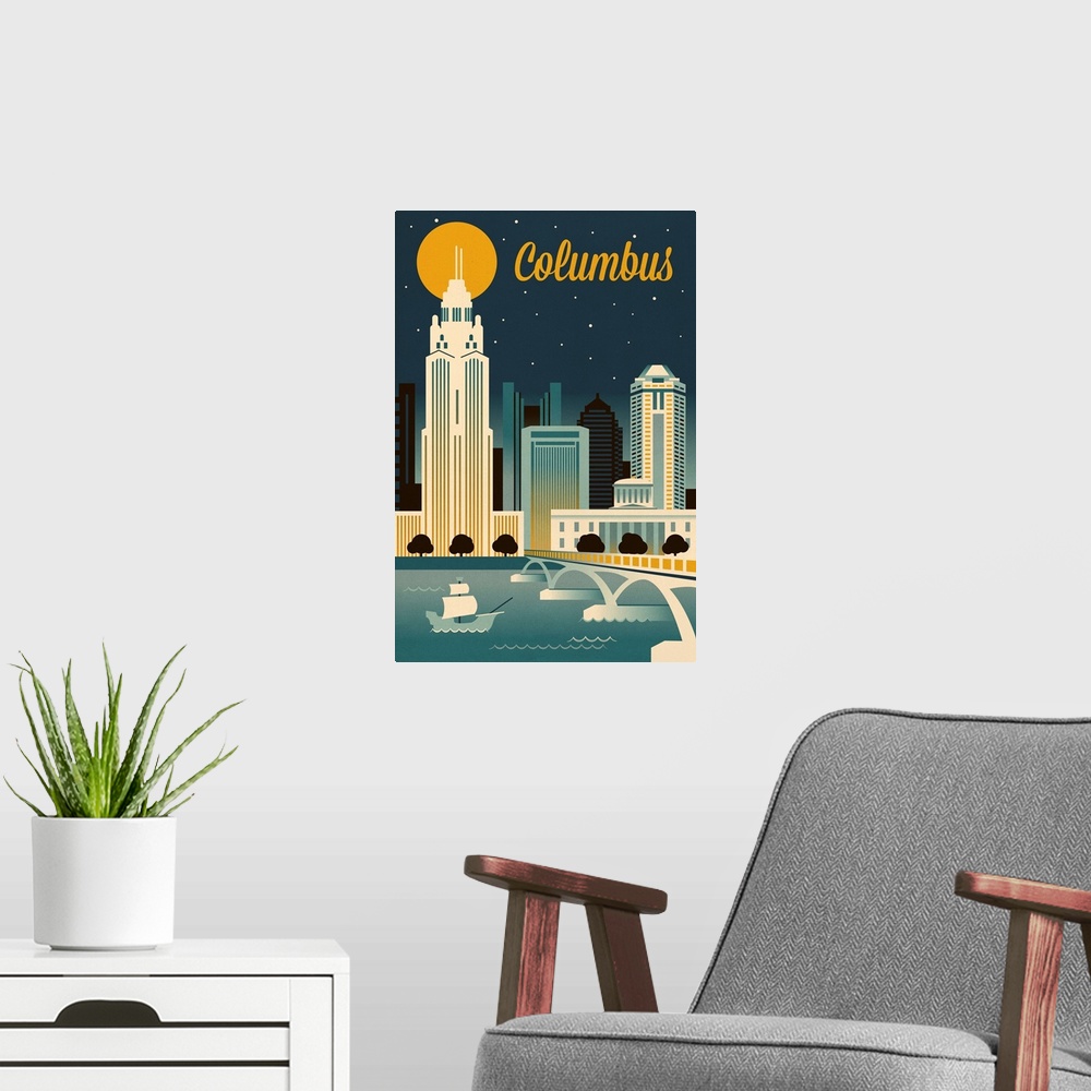 A modern room featuring Columbus, Ohio - Retro Skyline Series