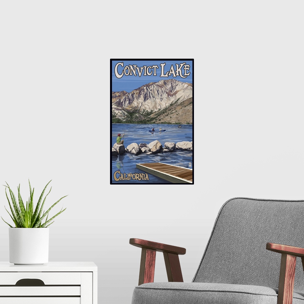 A modern room featuring Convict Lake, California Scene: Retro Travel Poster