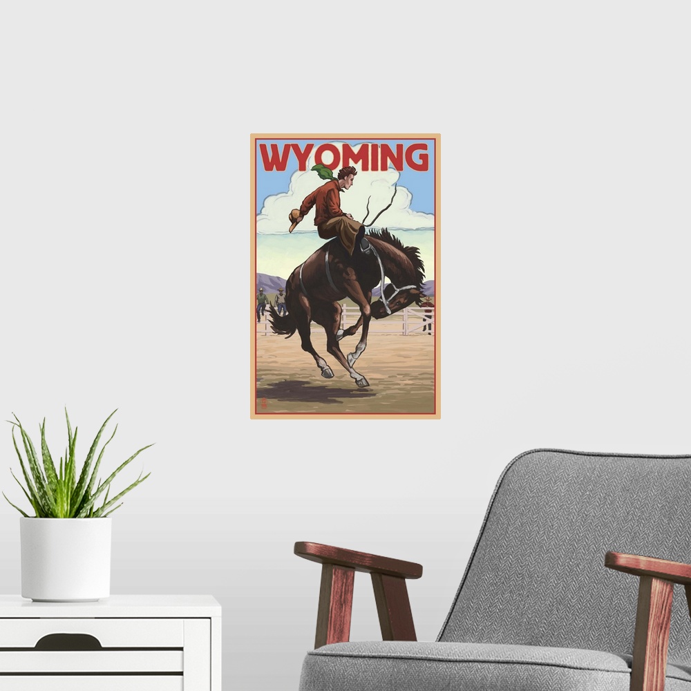 A modern room featuring Cowboy and Bronco Scene, Wyoming