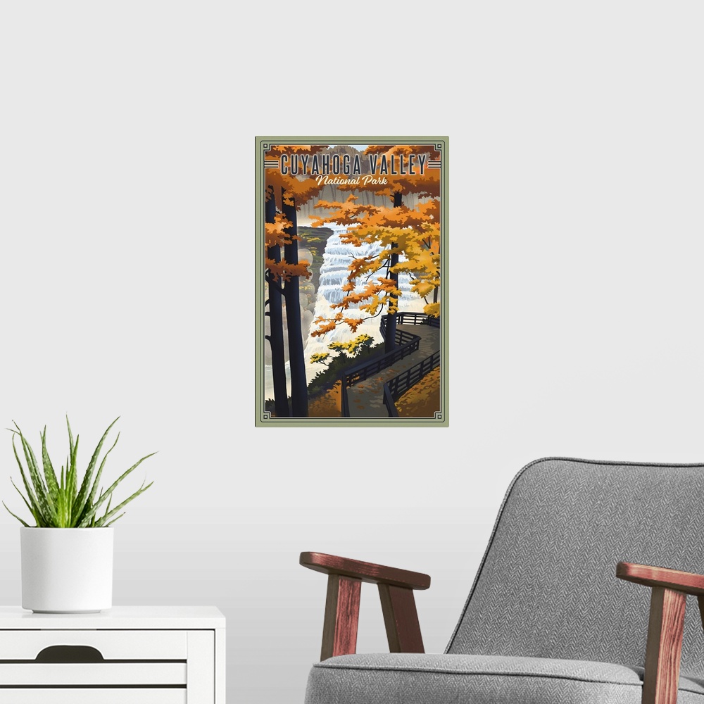 A modern room featuring Cuyahoga Valley National Park, Brandywine Falls: Retro Travel Poster