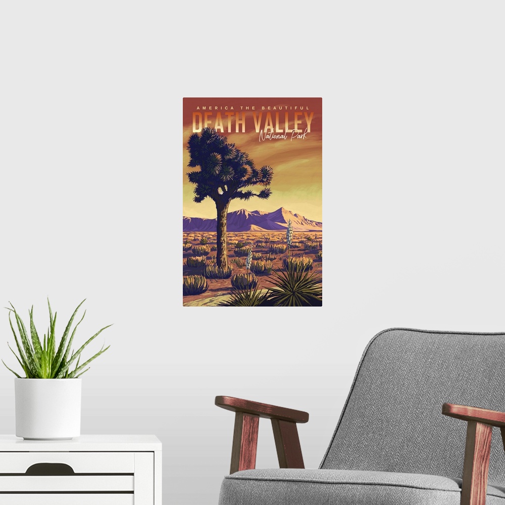 A modern room featuring Death Valley National Park, America The Beautiful: Retro Travel Poster
