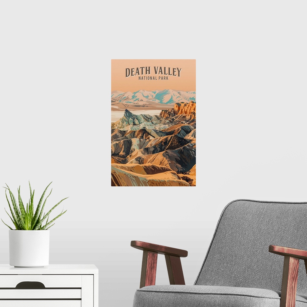 A modern room featuring Death Valley National Park, Natural Landscape: Retro Travel Poster