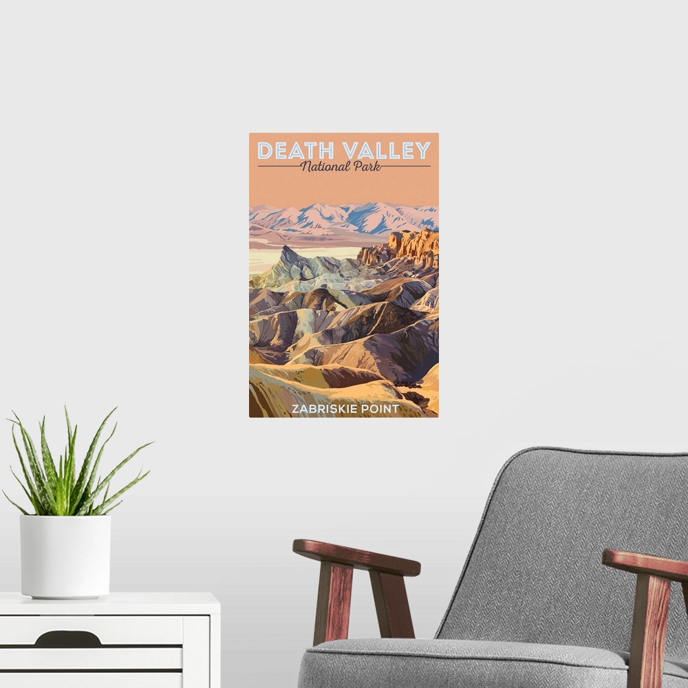 A modern room featuring Death Valley National Park, Zabriskie Point : Retro Travel Poster
