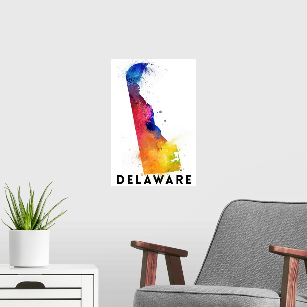 A modern room featuring Delaware - State Abstract Watercolor