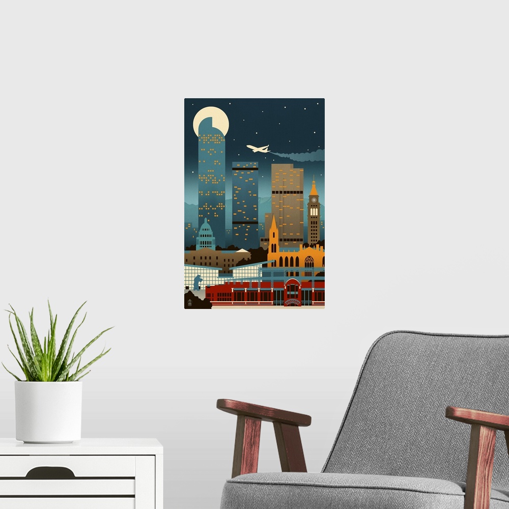 A modern room featuring Denver, Colorado, Retro Skyline