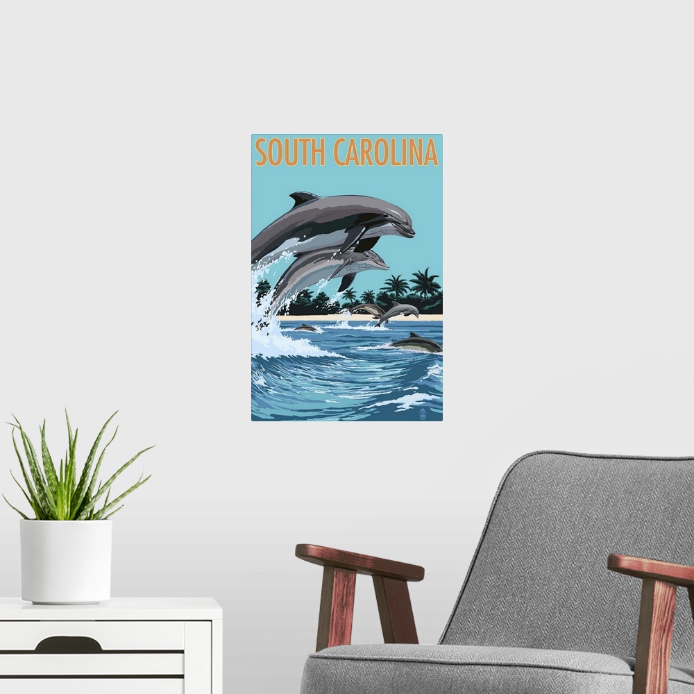 A modern room featuring Dolphins Swimming, South Carolina