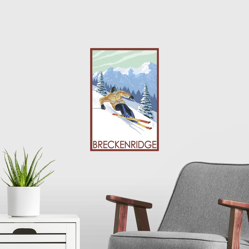 A modern room featuring Downhill Skier - Breckenridge, Colorado: Retro Travel Poster