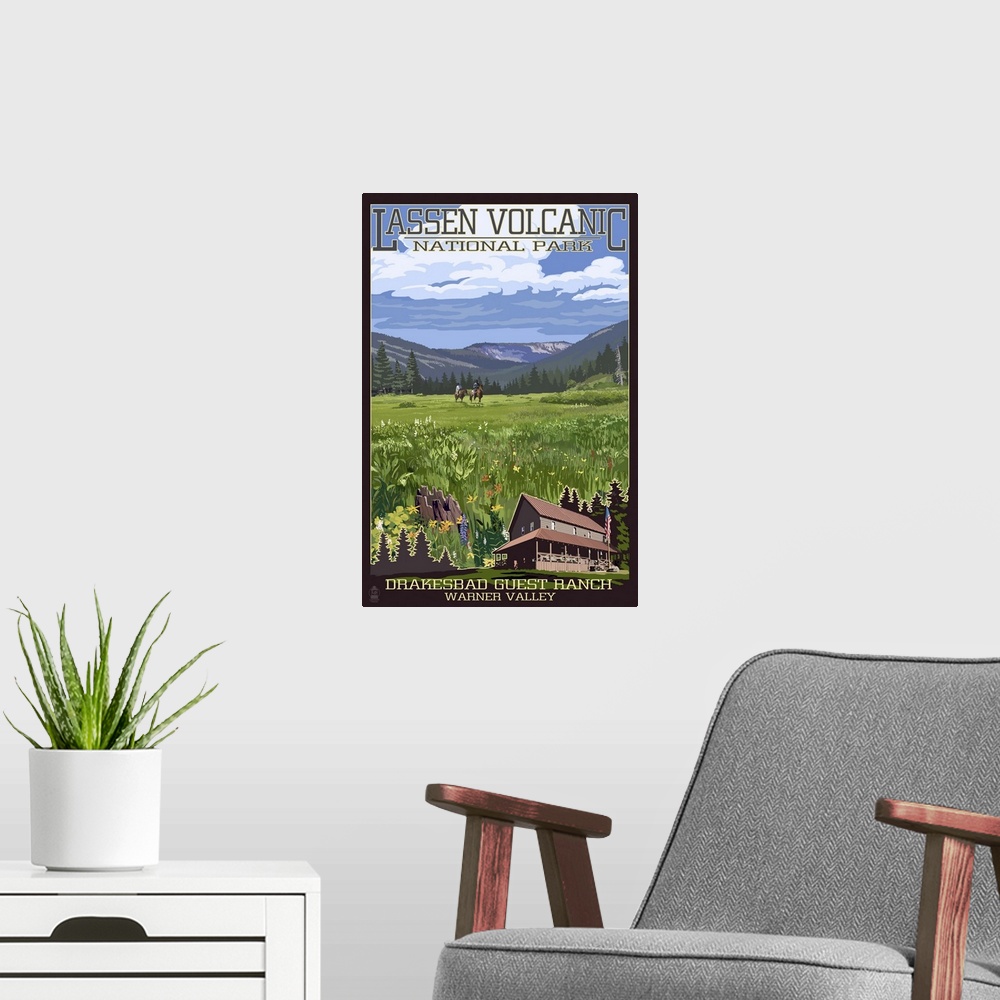 A modern room featuring Drakesbad Valley - Lassen Volcanic National Park, CA: Retro Travel Poster