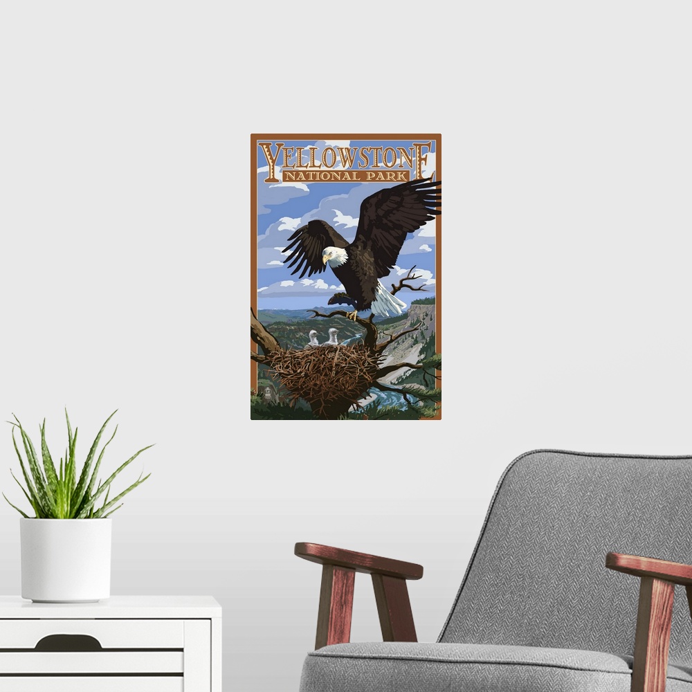 A modern room featuring Eagle Perched - Yellowstone National Park: Retro Travel Poster