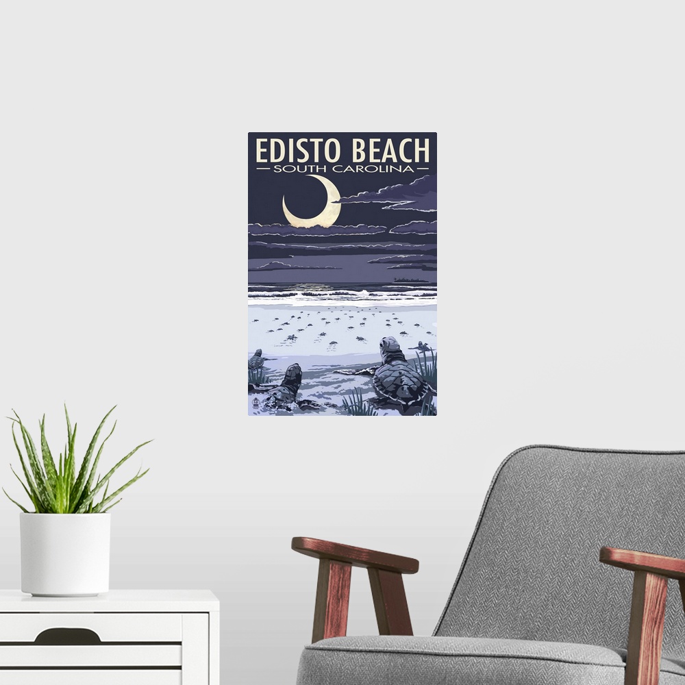 A modern room featuring Edisto Beach, South Carolina - Sea Turtles Hatching: Retro Travel Poster