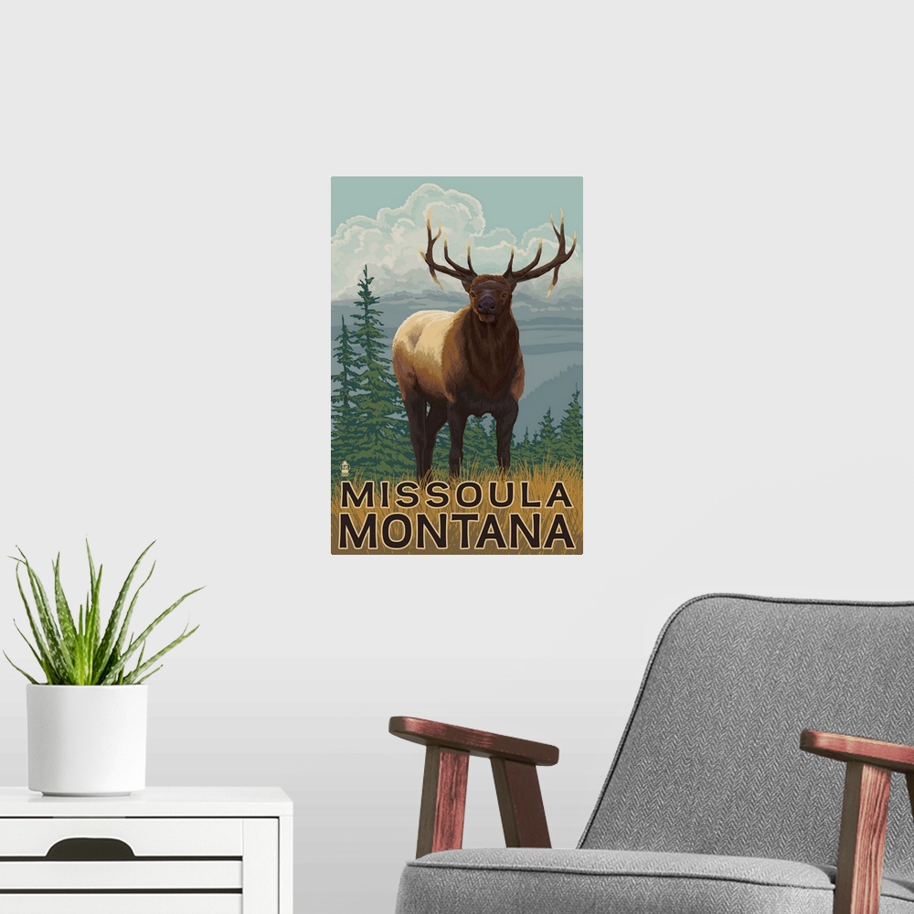A modern room featuring Elk Scene, Missoula, Montana