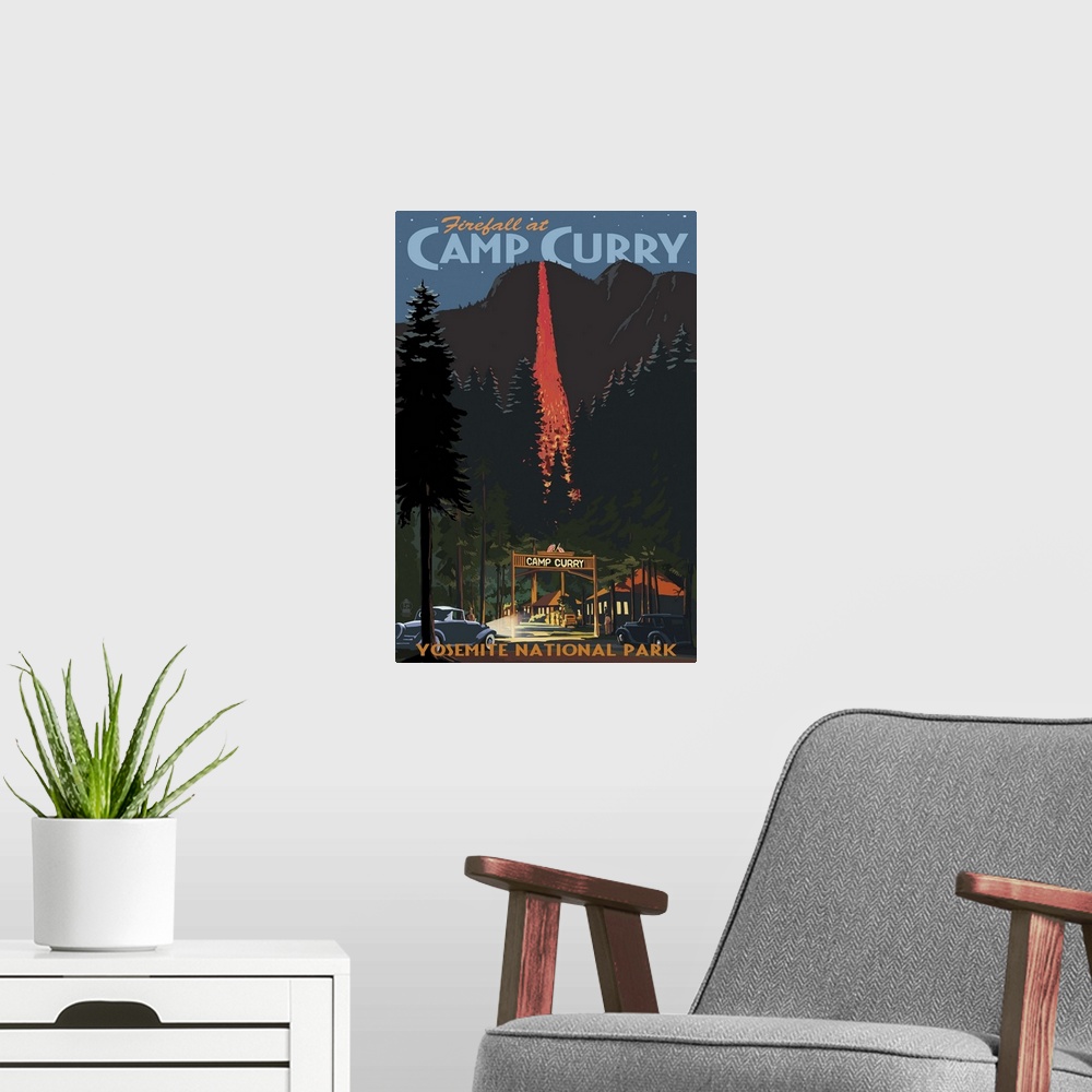 A modern room featuring Firefall and Camp Curry, Yosemite National Park, California