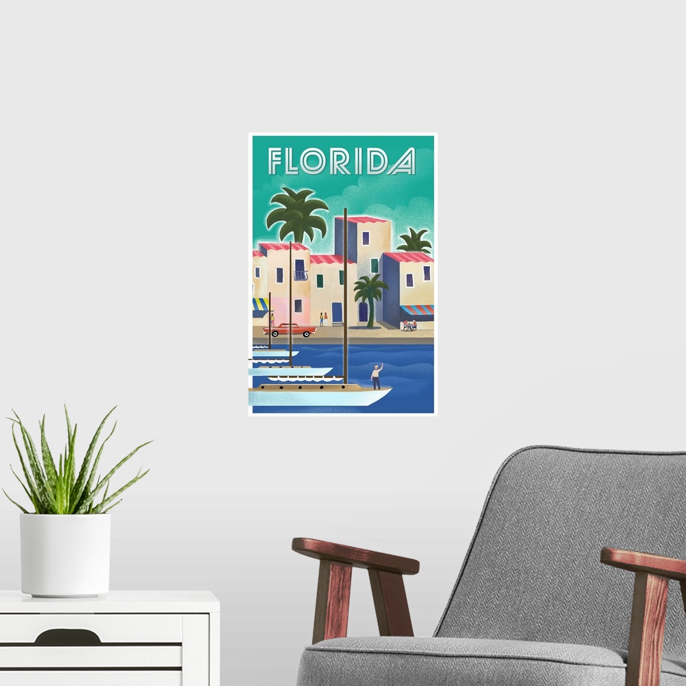 A modern room featuring Florida - Lithograph