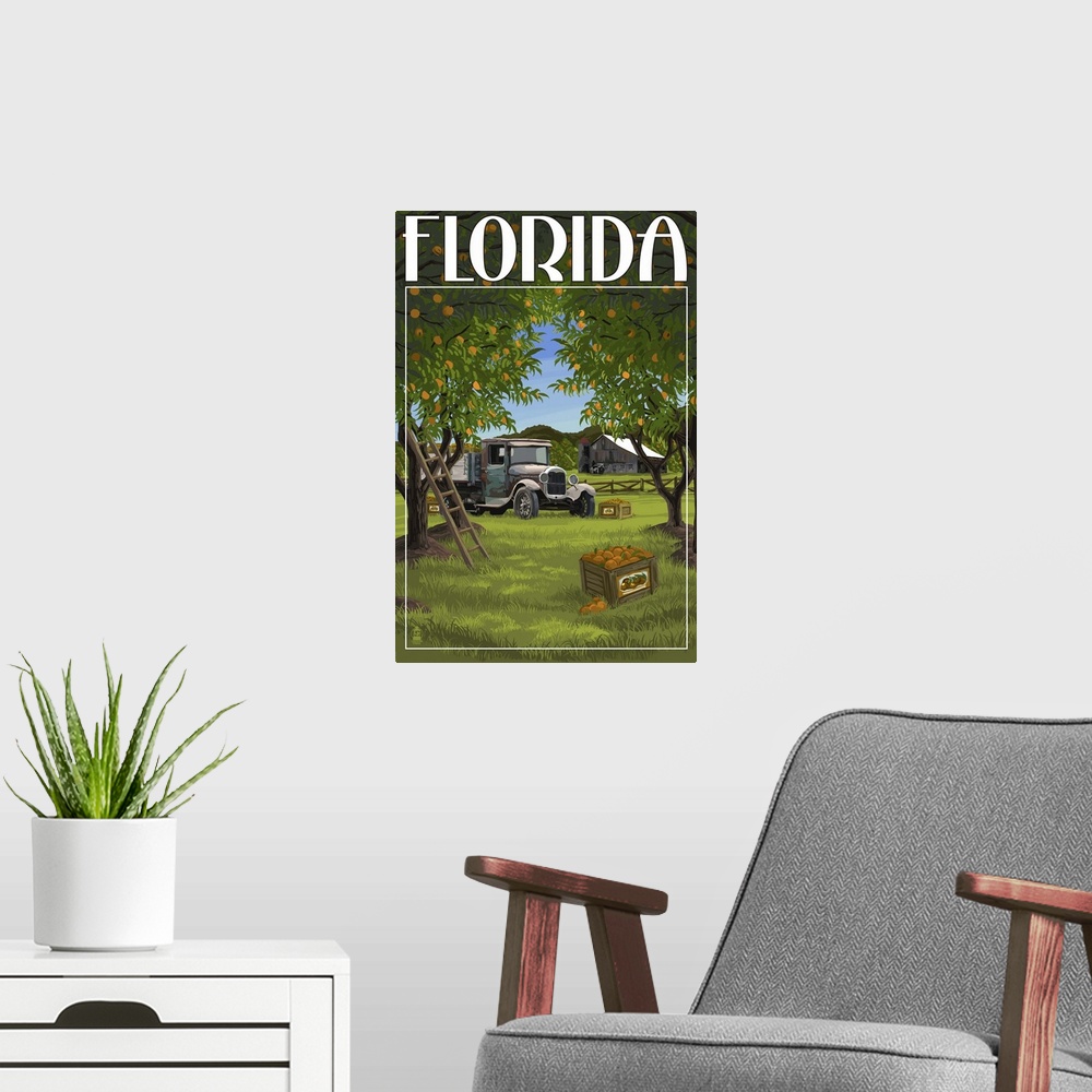 A modern room featuring Florida, Orange Grove with Truck