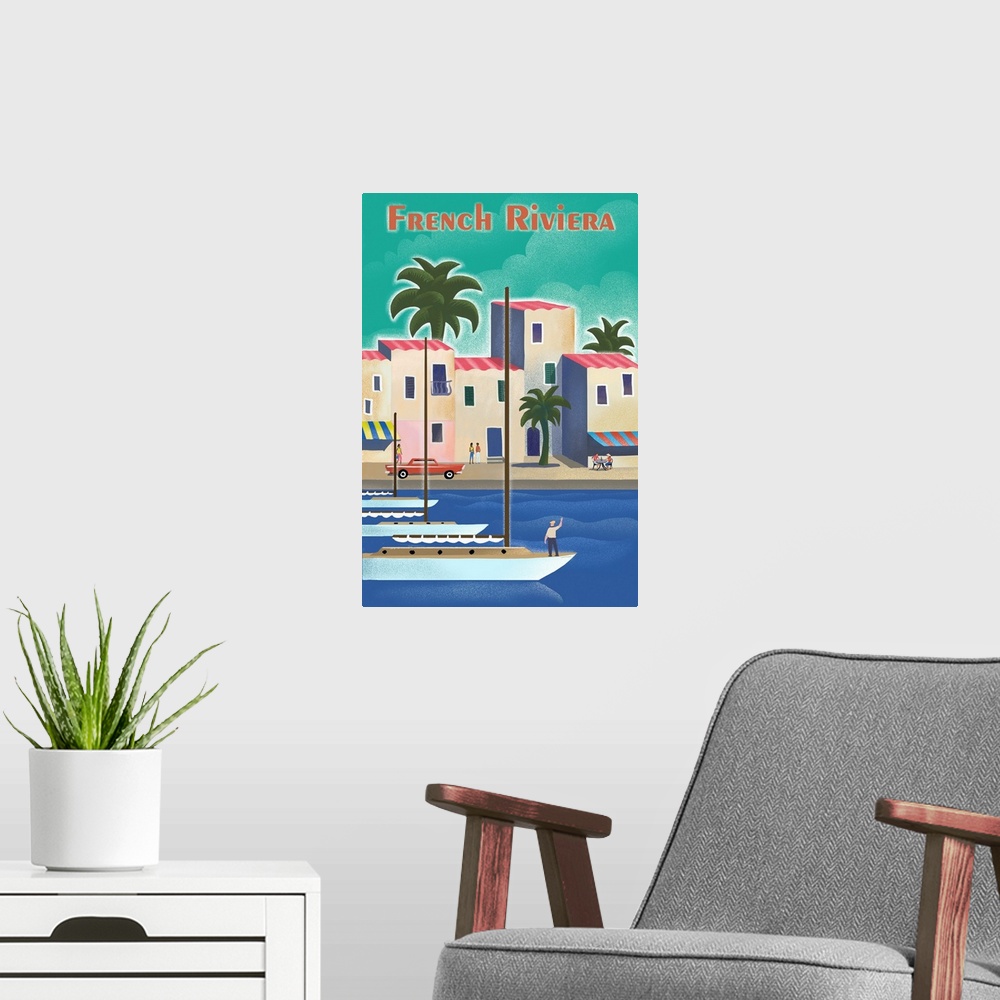 A modern room featuring French Riviera - Lithograph