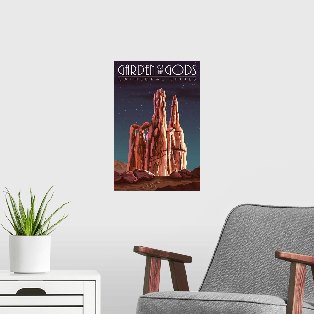 A modern room featuring Garden of the Gods, Colorado - Cathedral Spires at Night