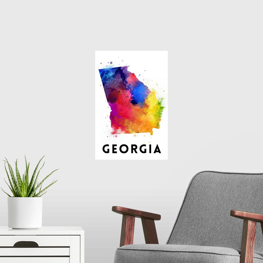 A modern room featuring Georgia - State Abstract Watercolor