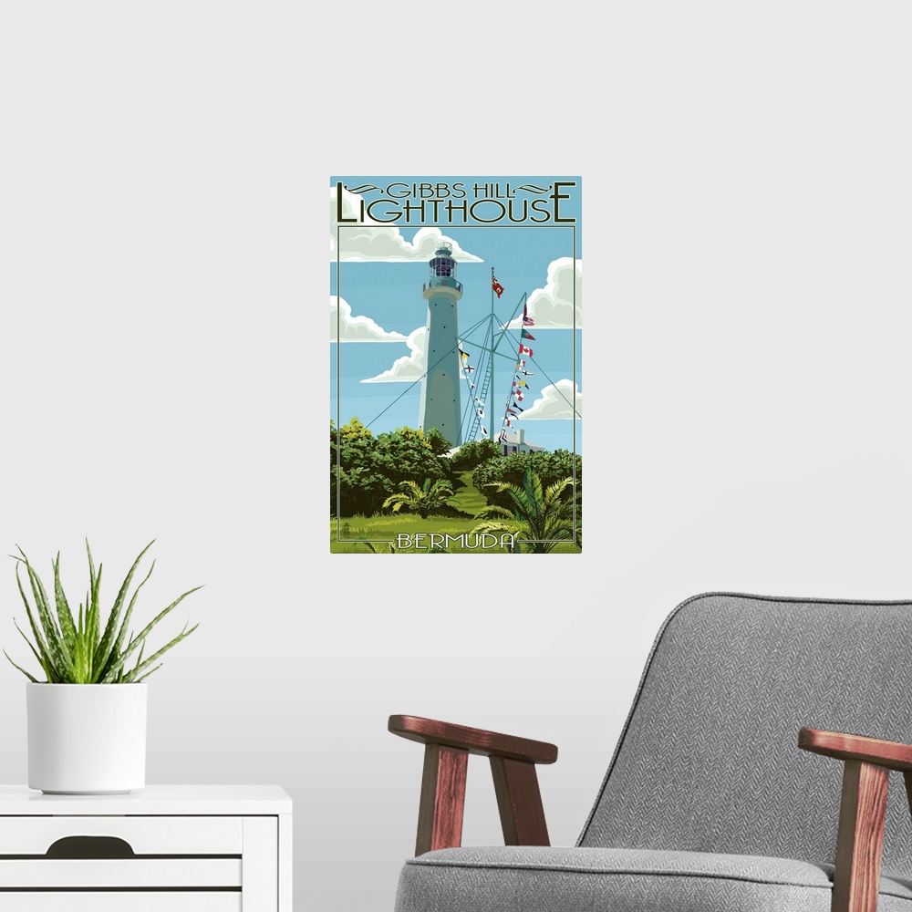 A modern room featuring Gibbs Hill Lighthouse - Bermuda: Retro Travel Poster