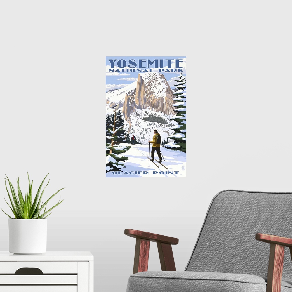 A modern room featuring Glacier Point and Half Dome - Yosemite National Park, California: Retro Travel Poster