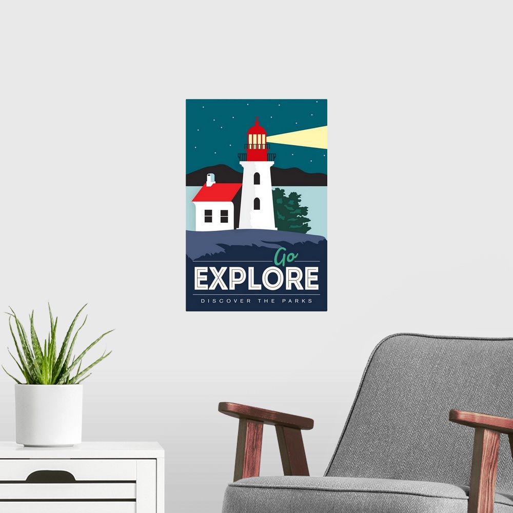 A modern room featuring Go Explore - Discover the Parks