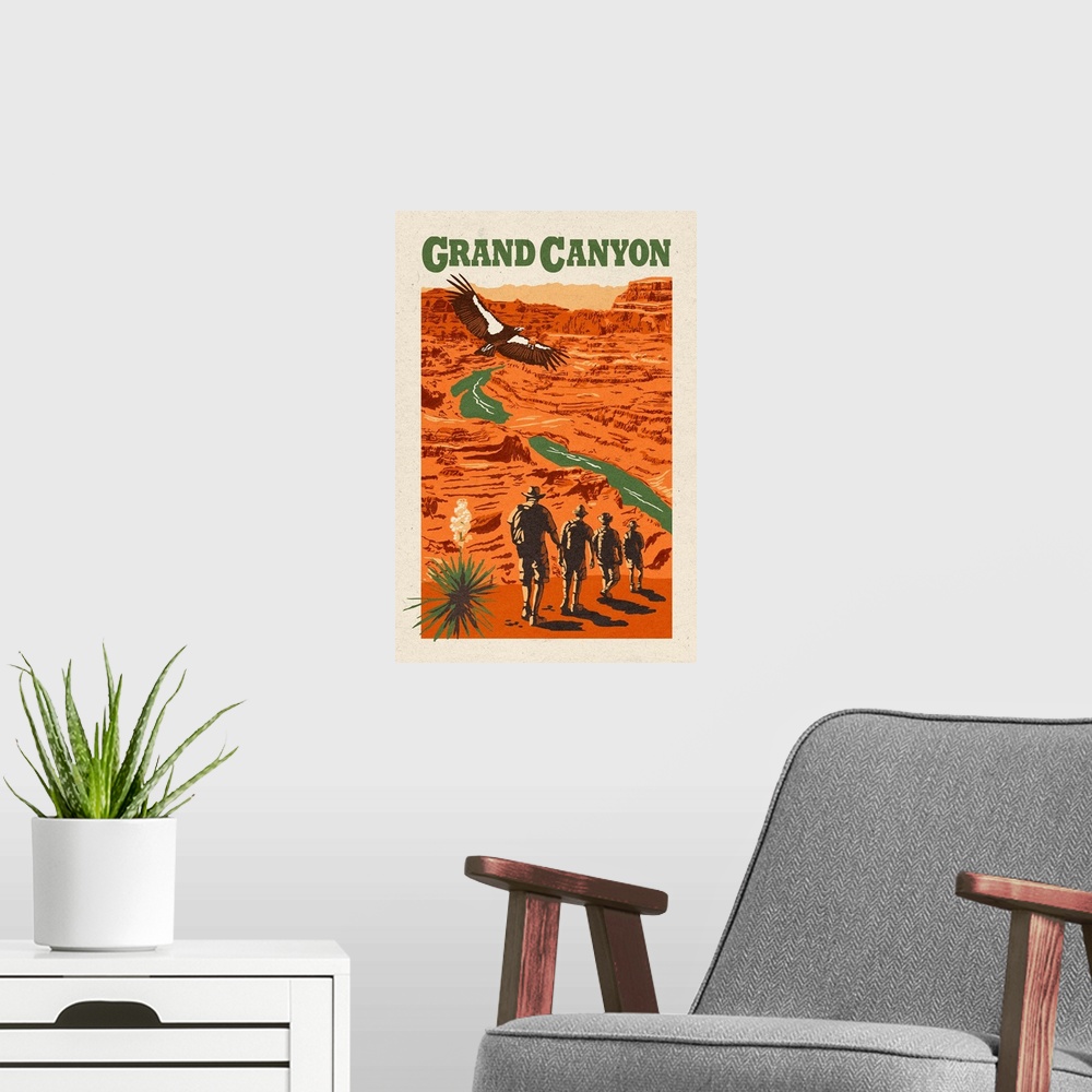 A modern room featuring Grand Canyon National Park, Hiking In The Desert: Retro Travel Poster
