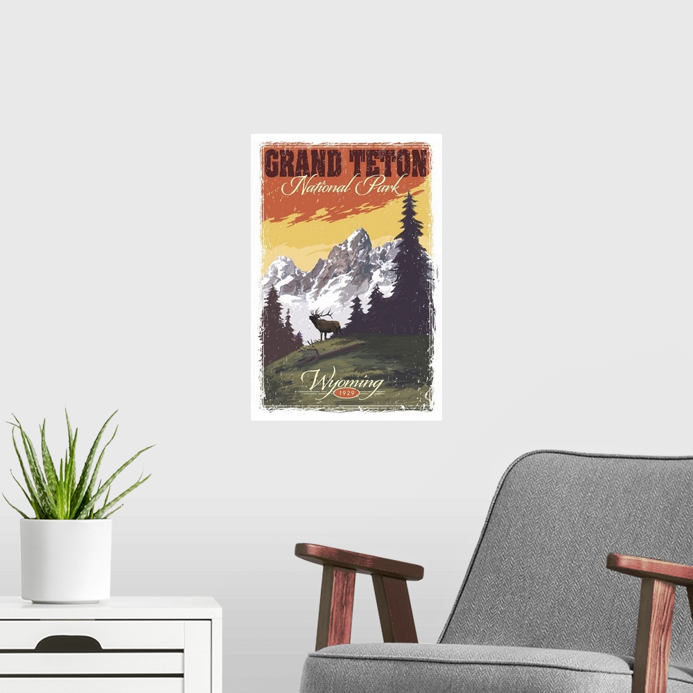 A modern room featuring Grand Teton National Park, Moose Call: Retro Travel Poster