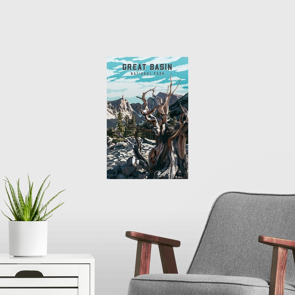 A modern room featuring Great Basin National Park, Driftwood: Retro Travel Poster