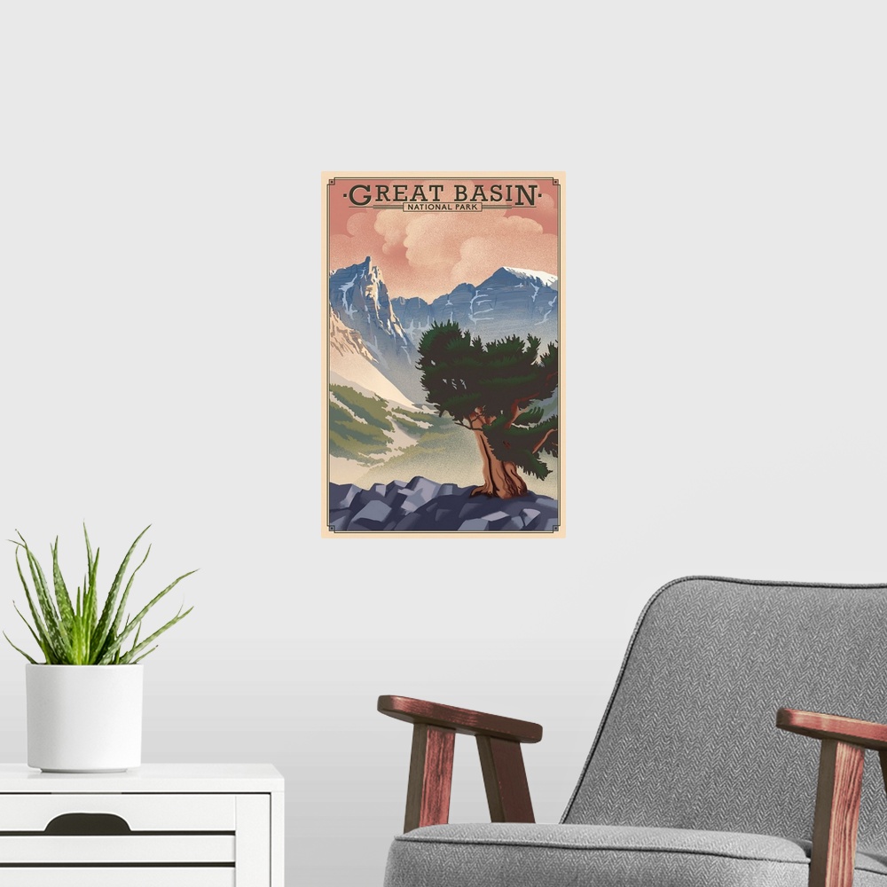 A modern room featuring Great Basin National Park, Natural Landscape: Retro Travel Poster