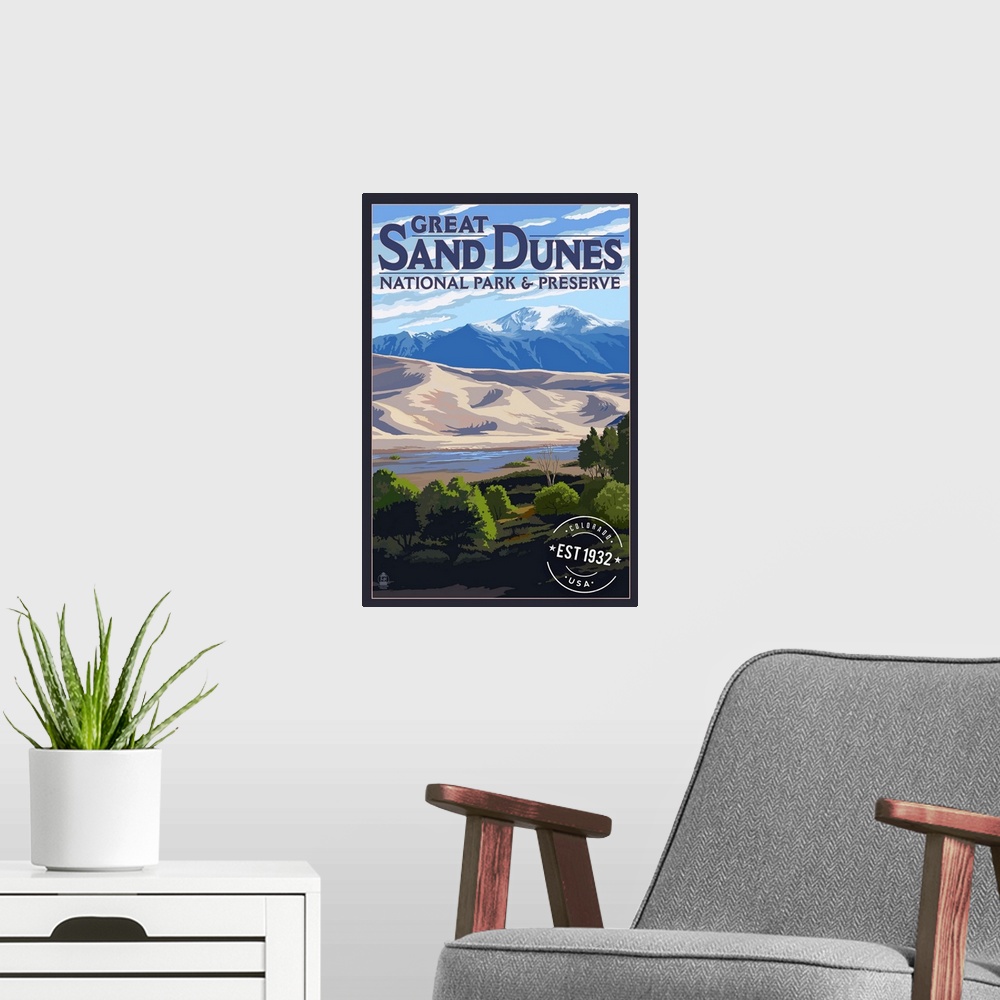A modern room featuring Great Sand Dunes National Park, Est 1932: Retro Travel Poster